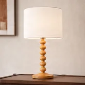 Lucande namizna svetilka Karlie, višina 45 cm, bela, les, E27 - bela, svetlo lesena