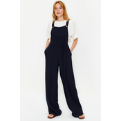 Trendyol Navy Blue Gilet Form Linen Look Wide Leg Woven Jumpsuit