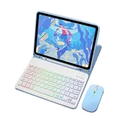 INF Usnjena torbica za iPad z RGB Bluetooth tipkovnico in miško Blue iPad 9,7 palca, (21683120)