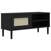 Vidaxl TV omarica SENJA videz ratana črna 106x40x49 cm trdna borovina