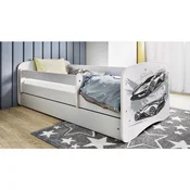 Drveni Deciji Krevet Auto Sa Fiokom - Beli - 180x80 cm