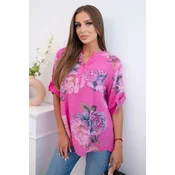 Kesi Włoski Womens cotton blouse with a floral pattern pink