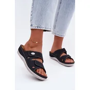 Ženske kožne slip-on cipele s čičkom u plavoj boji