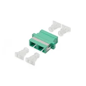 FO coupler, duplex, SC (APC) to SC (APC), SM, OS2, green ceramic sleeve, polymer housing, transparent caps