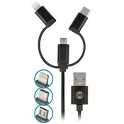 Forever 3v1 USB/microUSB, Lightning, USB-C 1m 1,5A črn podatkovni kabel
