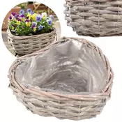 GARDEN LINE Majhen, pleten pokrov s folijo v obliki srca, cvetlični lonec, pletena košara 17x19x8 cm