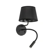 TK Lighting Stenska svetilka za branje MAJA BLACK 10203 z USB-jem