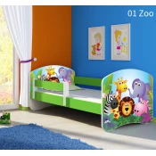 Dječji krevet ACMA s motivom, bočna zelena 140x70 cm 01-zoo