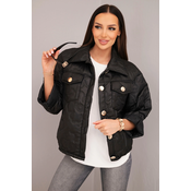 Kesi Włoski Womens spring quilted jacket with floral pattern black
