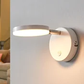 Lindby LED stenska svetilka Milow, bela, višina 9,6 cm, stikalo - Dnevna soba/jedilnica - Sodobni - bela, krom - Plastika