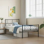 shumee vidaXL Kovinski posteljni okvir z vzglavjem in vznožjem črne barve 107x203 cm