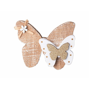 Lesena dekoracija 150X120mm metulji, naravni, beli z bleščicami