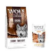 12 kg suhe hrane Wolf of Wilderness + Snack gratis! - Ebony Twilight divja svinja & bivol - brez žit + High Valley - govedina (monoprotein)