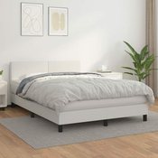 Greatstore Box spring postelja z vzmetnico bel 140x190 cm umetno usnje