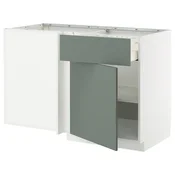 METOD / MAXIMERA Ugaoni podni elem s fiokom i polic, bela/Nickebo mat sivozelena, 128x68 cm