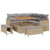 8-dijelni Vrtni Sofa Set s Jastucima Bež Poly Ratan Akacija 3-dijelni Vrtni Set za Jelo s Jastucima Bež Poly Ratan Akacija