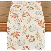Nikcorp Jesenski prt za mizo iz poliesterja (spun polyester) motiv buč in listov oranžne barve 40 x 180 cm, pralni v pralnem stroju, zaščita jedilne mize