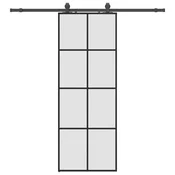 Vidaxl Drsna vrata z opremo črna 76x205 cm ESG steklo