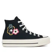 Modne superge Converse Chuck Taylor All Star Lift Platform Floral Patchwork A15534C Črna