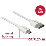 DELOCK Delock HDMI priključni kabel HDMI-A vtič\, HDMI-mikro-D vtič 0.25 m bela 85147 #####4K UHD\, pozlačeni konektorji HDMI kabel, (20415556)