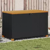 Vidaxl Vrtna škatla za shranjevanje črna 110x55x63 cm PE ratan akacija