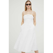 Lanena haljina Abercrombie & Fitch boja: bijela, midi, širi se prema dolje