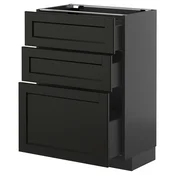 METOD / KNIVSHULT Podni element s 3 ladice, crno-siva/Lerhyttan crni bajc, 60x37 cm