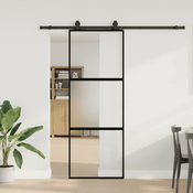 vidaXL Drsna vrata z opremo črna 76x205 cm kaljeno steklo