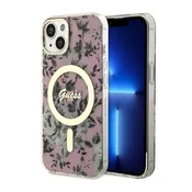 Ovitek Guess Flower za iPhone 13/14/15 s tehologijo MagSafe - roza (GUHMP14SHCFWSP; GUHMP13MHCFWSP)