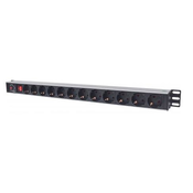 Intellinet Vertical Rackmount 12-Way Power Strip - German Type, With On/Off Switch and Overload Protection, 1.6 m (5 ft.) Power Cord (714044)