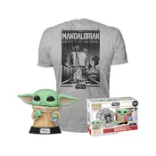Funko Pop! & Tee (Adult): Disney SW The Mandalorian - Mando Grogu with Cookie Flocked (SE) Vinyl Figura & T-Shirt (XL)