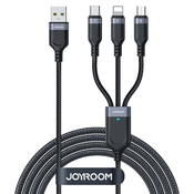 Joyroom Večnamenski kabel USB Joyroom S-1T3018A18 3w1 / 3,5A / 1,2m (črn)