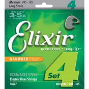 Elixir 14677 Electric Bass NANOWEB Medium Long Scale 45-105 Stainless Steel žice za 4-žicanu bas gitaru