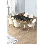 Hanah Home trpezarijski set Prah, sto i 6 stolica, ploca u dekoru Sonata, zlatne noge, krem tkanina Babyface