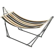 OUTSUNNY Viseča vrtna mreža 270x100 cm z zložljivim nosilcem, nosilnost 120 kg, samostoječa bombažna mreža, za kampiranje, vrt, balkon, teraso in plažo, siva bela rumena črna