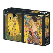 Grafika - Puzzle 2x500 Klimt: Poljub, Dama z ventilatorjem - 500 kosov