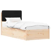 Vidaxl Posteljni okvir z oblazinjenim vzglavjem Črna 90 x 190 cm