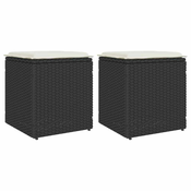 Vrtni tabure s jastucima 2 kom crni 40x40x43 cm poliratan