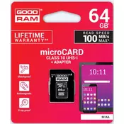 GoodRam spominska kartica microSD 64GB + SD adapter (500307)