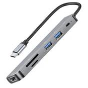 LINQ LinQ, Razdelilnik USB-C na HDTV 4K, USB-C 100 W, bralnik kartic SD/Micro-SD, Siva, (5000220198)
