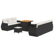10-dijelni vrtni sofa set s jastučićima Crni poly rattan akacija Vrtna garnitura - 3-dijelni vrtni blagovaonski set s jastučići