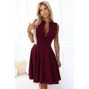 573-4 Exclusive dress with a flared bottom and a zipper - burgundy