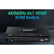 PremiumCord 4K@60Hz HDMI2.0 KVM stikalo 4:1 z daljinskim upravljalnikom