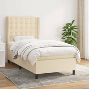 Greatstore Box spring postelja z vzmetnico krem 100x200 cm blago