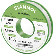 Stannol Stannol mehka spajkalna žica Kristall 600 v zlitini Flowtin TC Sn99Cu1 z 2\,5-odstotno vsebnostjo pretoka 1\,0 mm s premerom na 100 g tuljave Stannol Kristall 600 Fairtin spajkalna žica\, ne, (20428458)