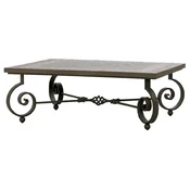 Casa Padrino luxury baroque coffee table brown/black 136 x 106 x H. 42 cm - Garden table with ceramic tiles table top and wrought iron table legs - Baroque living room & garden furniture