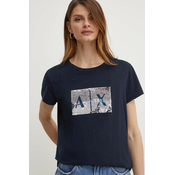 Pamučna majica Armani Exchange za žene, boja: tamno plava