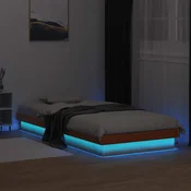 shumee vidaXL Posteljni okvir z LED osvetlitvijo rjave barve 90x200 cm masivni borov les