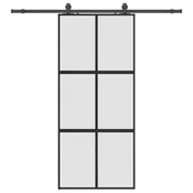 Vidaxl Drsna vrata z opremo črna 90x205 cm kaljeno steklo