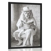 Plakat bel lev s časopisom na stranišču - 20x30 no frame